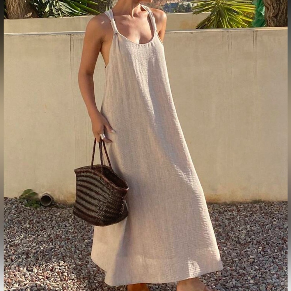 Rope Twist Lightweight Maxi Dress in Apricot Sand